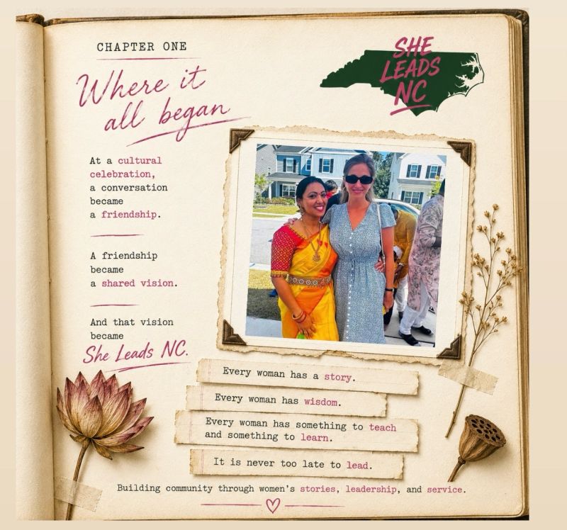 Chapter One scrapbook page showing where SheLeadsNC began